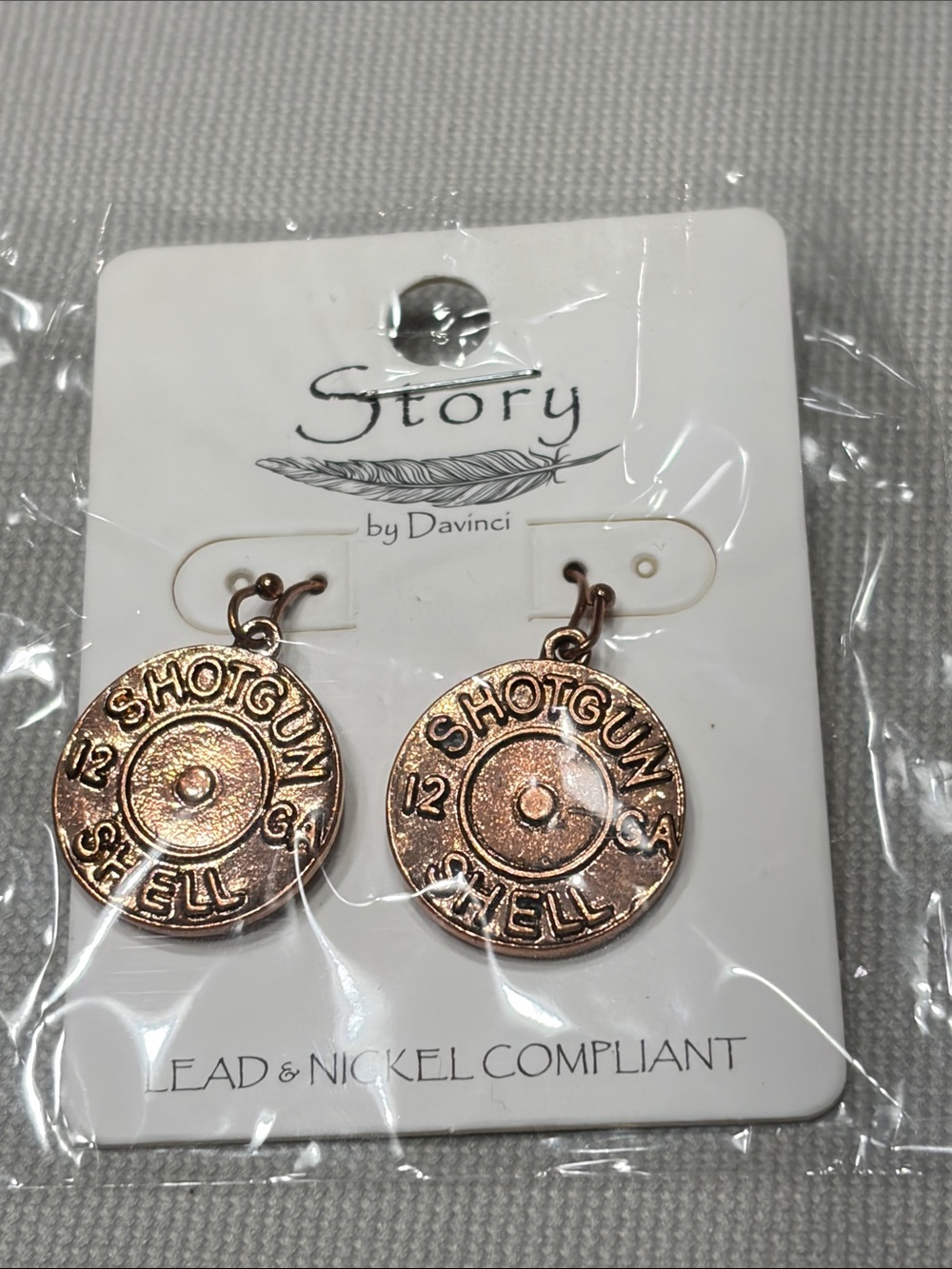 NWT Copper Shotgun Shell Plate Western Hook Dangle Earrings
